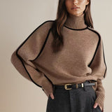 Turtleneck Knit Sweater with Contrast Trim