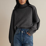 Turtleneck Knit Sweater with Contrast Trim