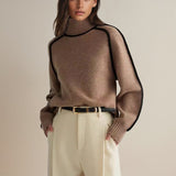 Turtleneck Knit Sweater with Contrast Trim