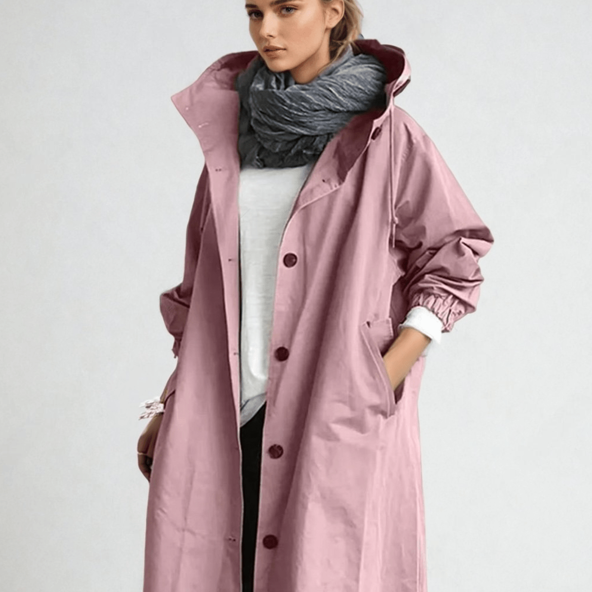 Trench Coat with Belt and Lapel Collar