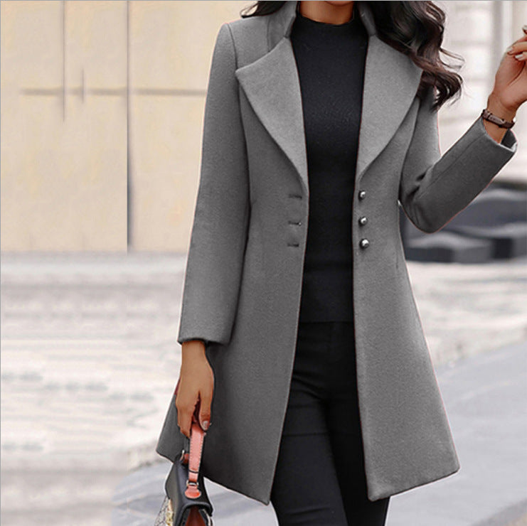 Tailored Longline Coat with Lapel Collar and Button Front