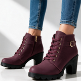 Lace-Up Ankle Boots with Block Heel and Buckle Strap