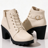 Lace-Up Ankle Boots with Block Heel and Buckle Strap