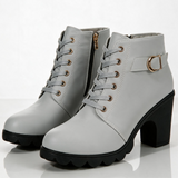Lace-Up Ankle Boots with Block Heel and Buckle Strap