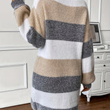 Long Sleeve Striped Knit Mini Dress with Boat Neck