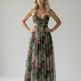 Cut-Out Wrap Maxi Dress with Spaghetti Straps