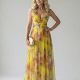 Cut-Out Wrap Maxi Dress with Spaghetti Straps