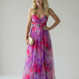 Cut-Out Wrap Maxi Dress with Spaghetti Straps