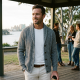 Men's Ribbed Knit Cardigan with Shawl Neck