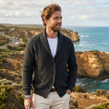 Men's Ribbed Knit Cardigan with Shawl Neck