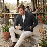 Men's Ribbed Knit Cardigan with Shawl Neck