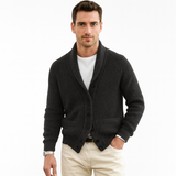 Men's Ribbed Knit Cardigan with Shawl Neck