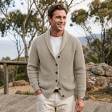 Men's Ribbed Knit Cardigan with Shawl Neck