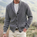 Men's Ribbed Knit Cardigan with Shawl Neck
