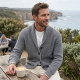 Men's Ribbed Knit Cardigan with Shawl Neck