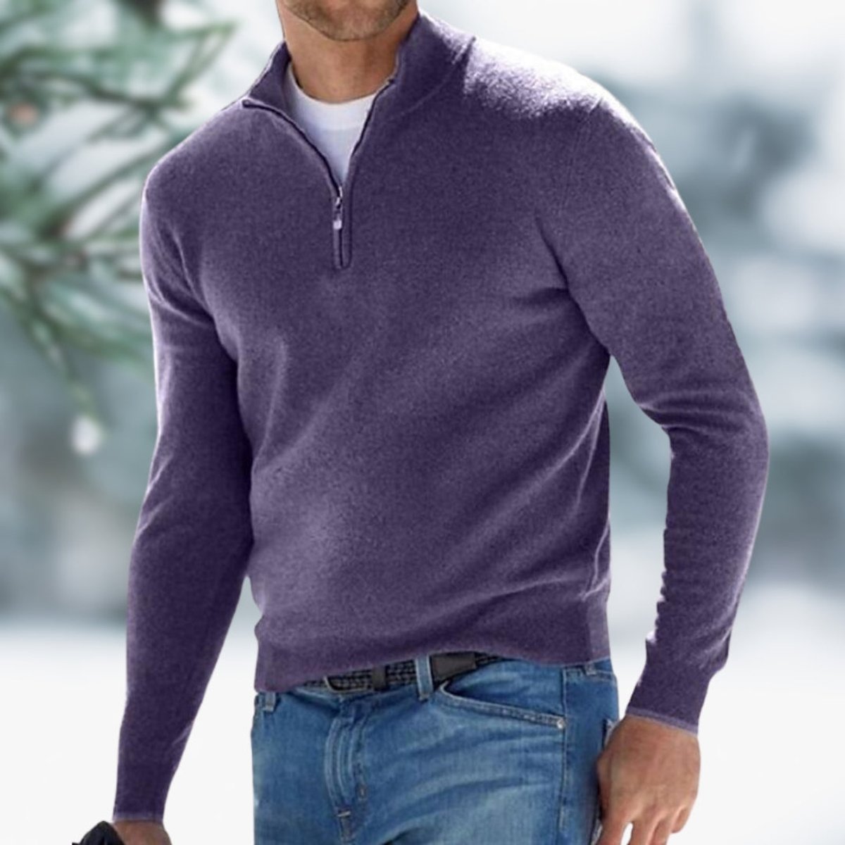 Half-Zip Mock Neck Knit Sweater