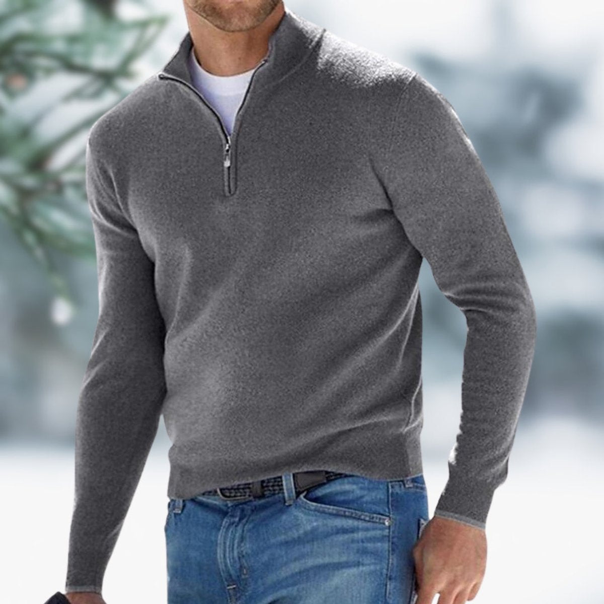 Half-Zip Mock Neck Knit Sweater