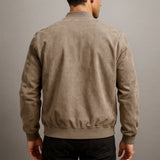 Men's Suede Bomber Jacket with Ribbed Trim