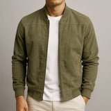 Men's Suede Bomber Jacket with Ribbed Trim