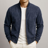 Men's Suede Bomber Jacket with Ribbed Trim