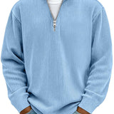 Ribbed Knit Quarter-Zip Sweater with Stand Collar