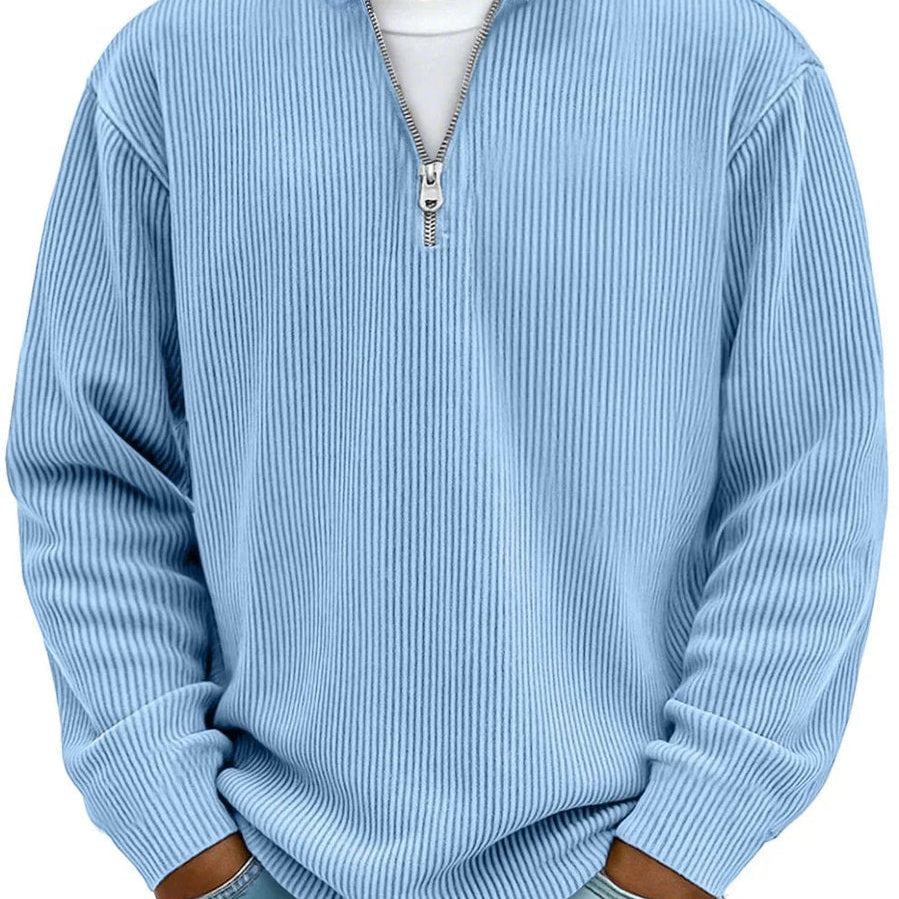 Ribbed Knit Quarter-Zip Sweater with Stand Collar