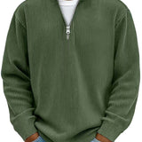 Ribbed Knit Quarter-Zip Sweater with Stand Collar