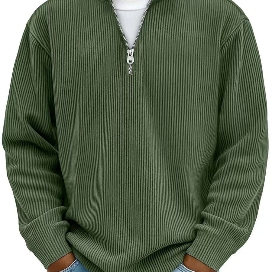 Ribbed Knit Quarter-Zip Sweater with Stand Collar