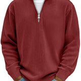 Ribbed Knit Quarter-Zip Sweater with Stand Collar