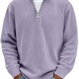 Ribbed Knit Quarter-Zip Sweater with Stand Collar