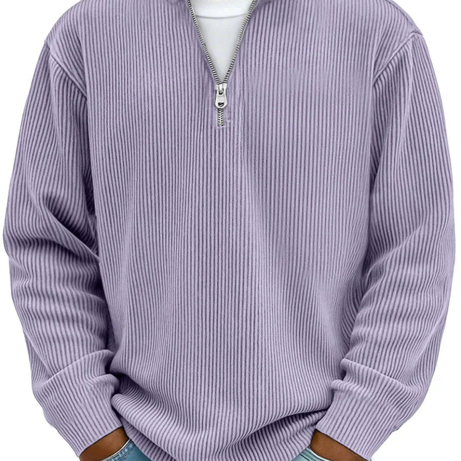Ribbed Knit Quarter-Zip Sweater with Stand Collar
