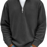 Ribbed Knit Quarter-Zip Sweater with Stand Collar