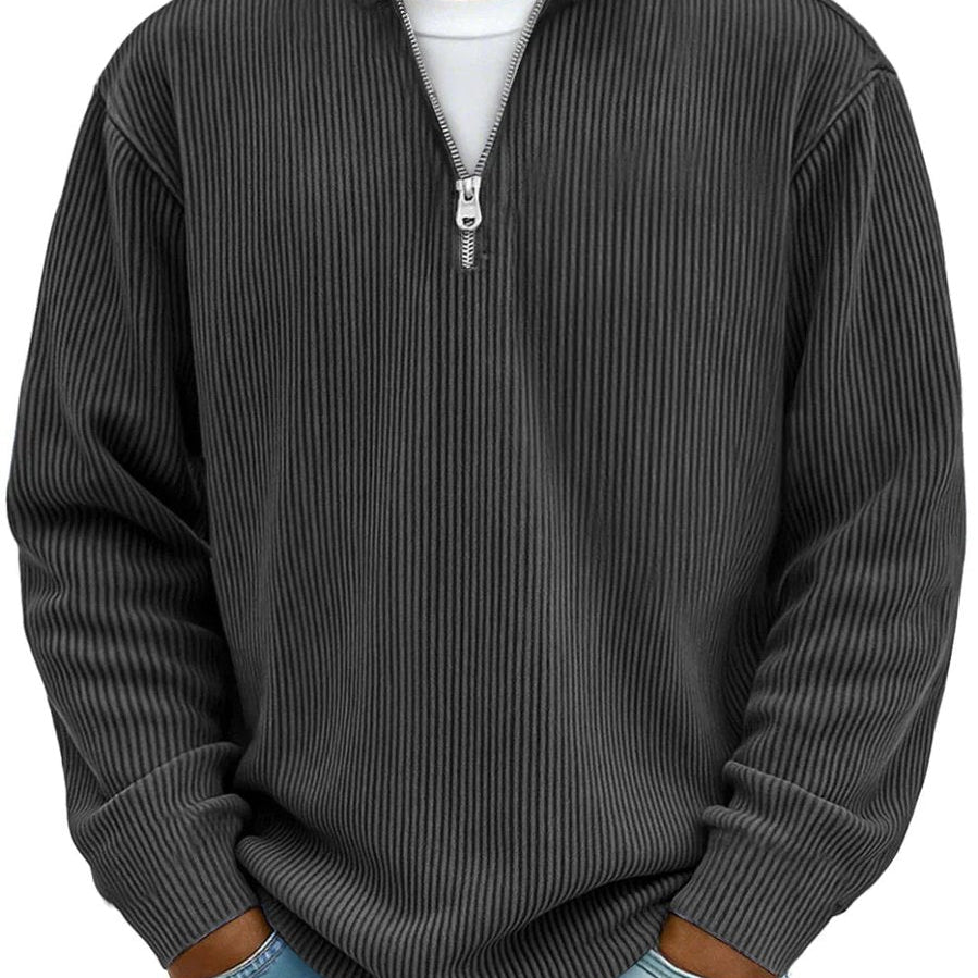 Ribbed Knit Quarter-Zip Sweater with Stand Collar