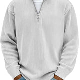 Ribbed Knit Quarter-Zip Sweater with Stand Collar