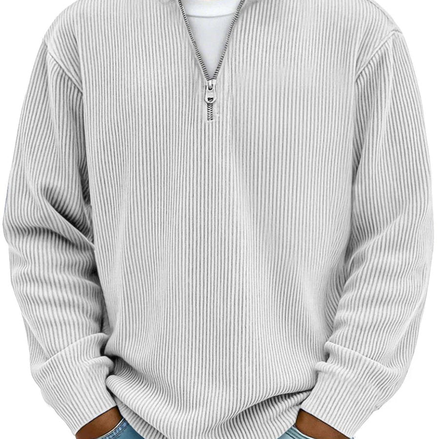 Ribbed Knit Quarter-Zip Sweater with Stand Collar