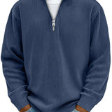 Ribbed Knit Quarter-Zip Sweater with Stand Collar