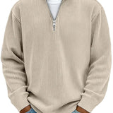 Ribbed Knit Quarter-Zip Sweater with Stand Collar