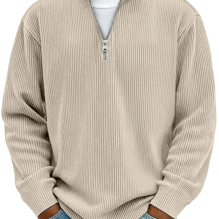 Ribbed Knit Quarter-Zip Sweater with Stand Collar