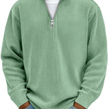 Ribbed Knit Quarter-Zip Sweater with Stand Collar