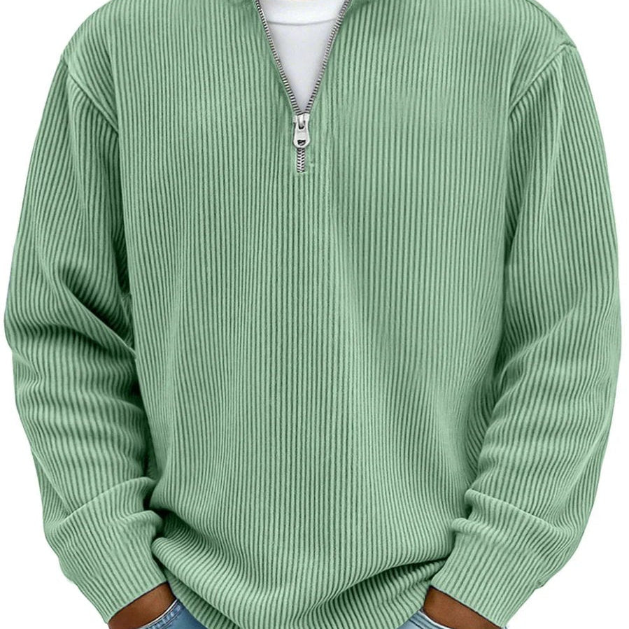 Ribbed Knit Quarter-Zip Sweater with Stand Collar