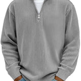 Ribbed Knit Quarter-Zip Sweater with Stand Collar