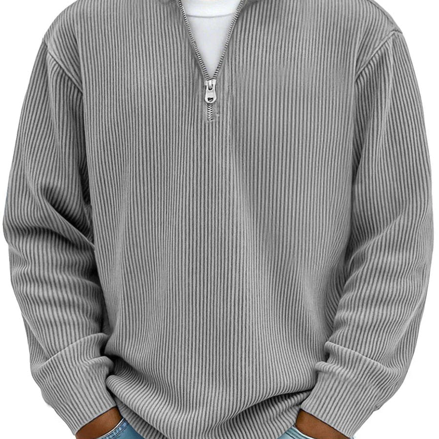 Ribbed Knit Quarter-Zip Sweater with Stand Collar