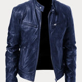 Leather Jacket with Zip Pockets Men