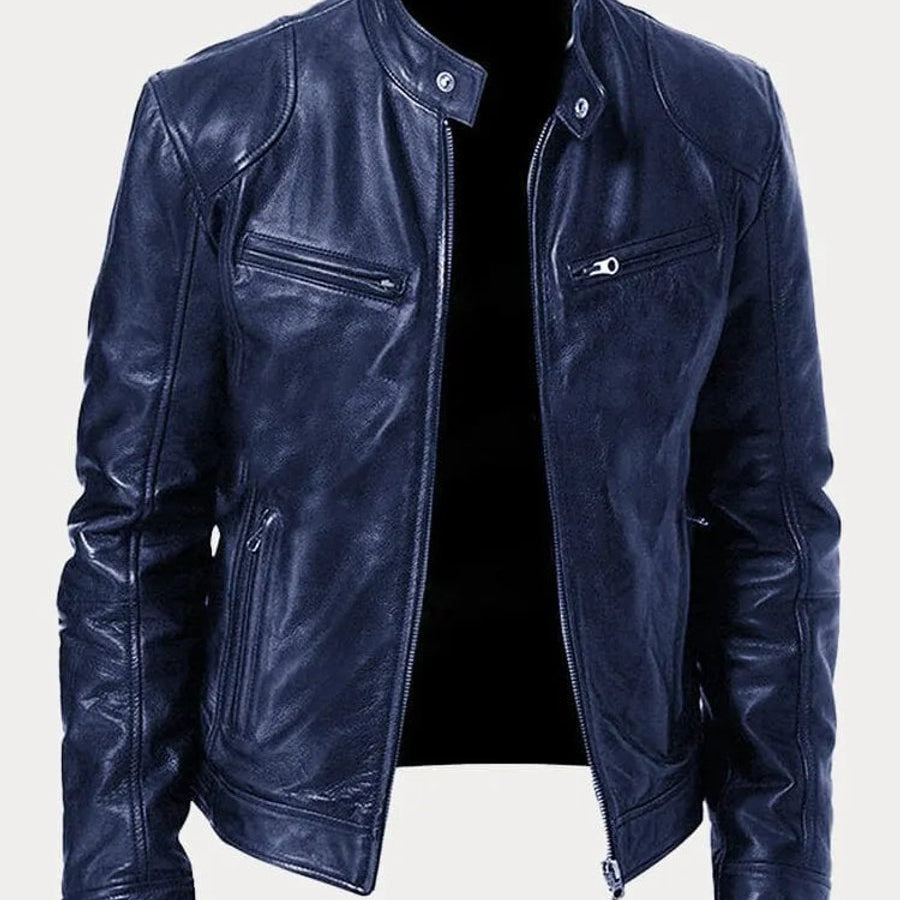 Leather Jacket with Zip Pockets Men