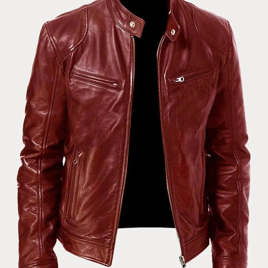 Leather Jacket with Zip Pockets Men