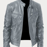 Leather Jacket with Zip Pockets Men