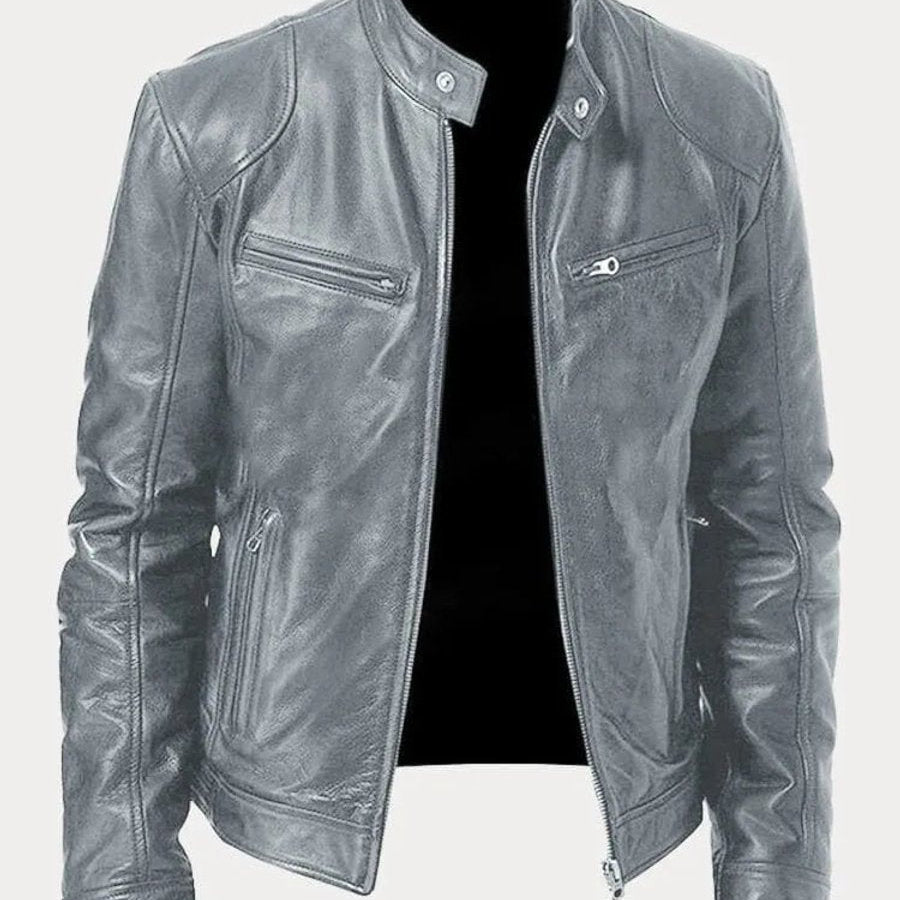 Leather Jacket with Zip Pockets Men