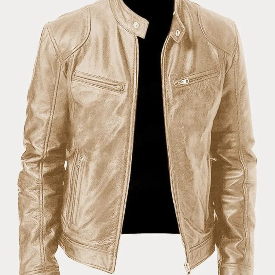 Leather Jacket with Zip Pockets Men
