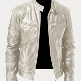 Leather Jacket with Zip Pockets Men