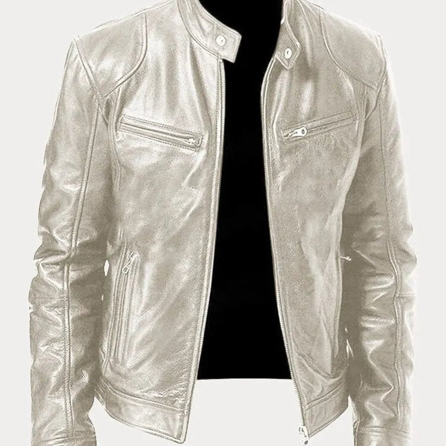 Leather Jacket with Zip Pockets Men